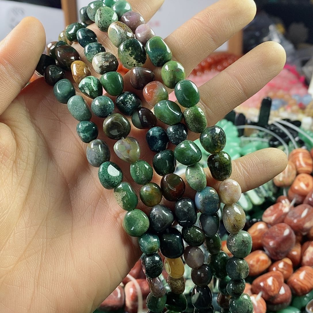 玛瑙/玉髓珠宝半成品合金一条天然不规则水草玛瑙随行