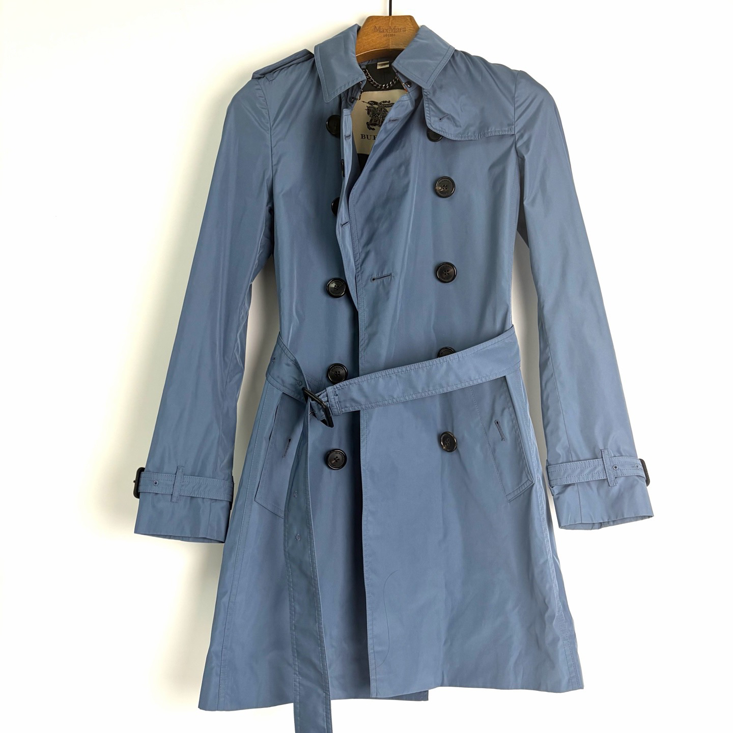 99新 BURBERRY/博柏利 uk4码 蓝色经典款风衣外套 99新 bz0722