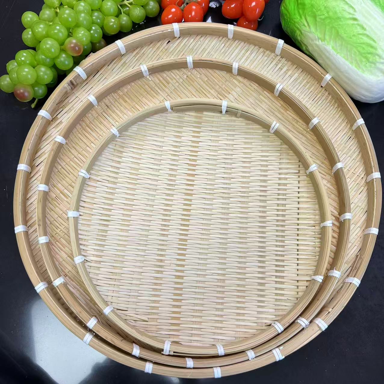 婉洋88（到手三件）农村竹编手工竹簸箕晒框晒盘晾晒框42.36.30公分