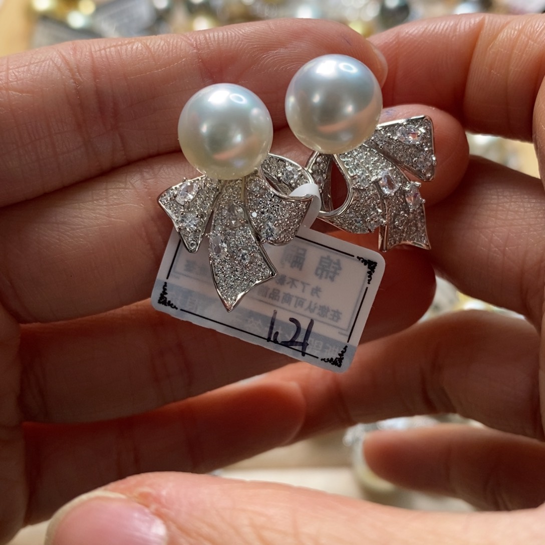 海水珍珠耳饰银S925镶嵌