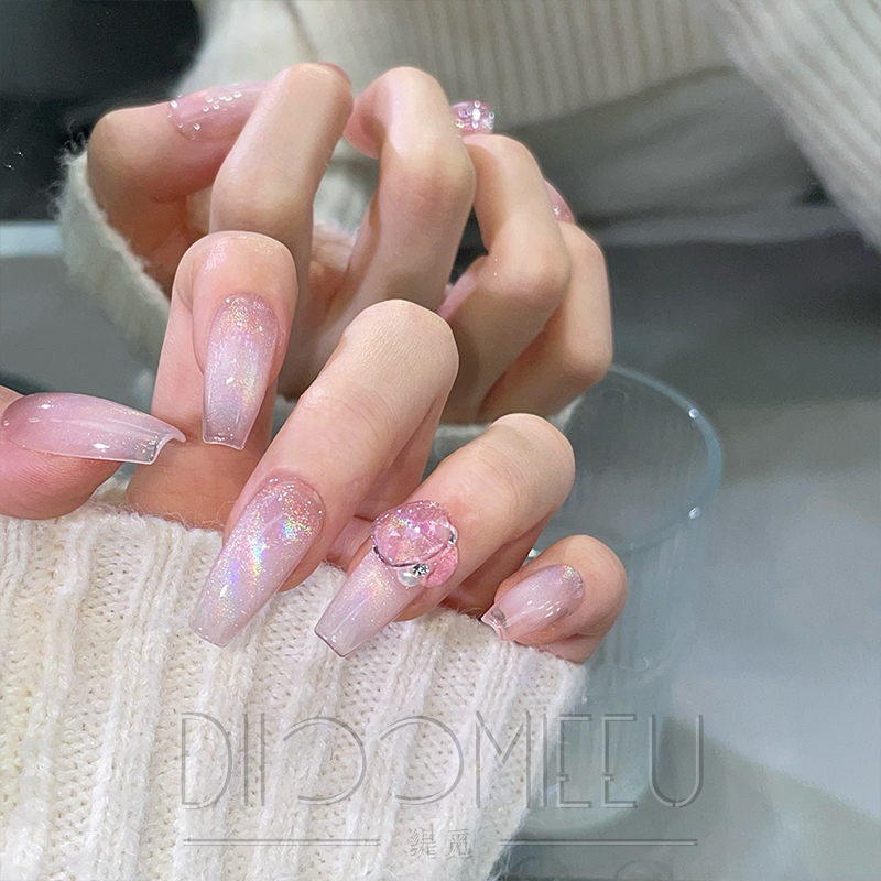 【彩虹软糖】缇觅轻奢梦幻粉肥方全华子钻纯手工可拆卸式穿戴甲