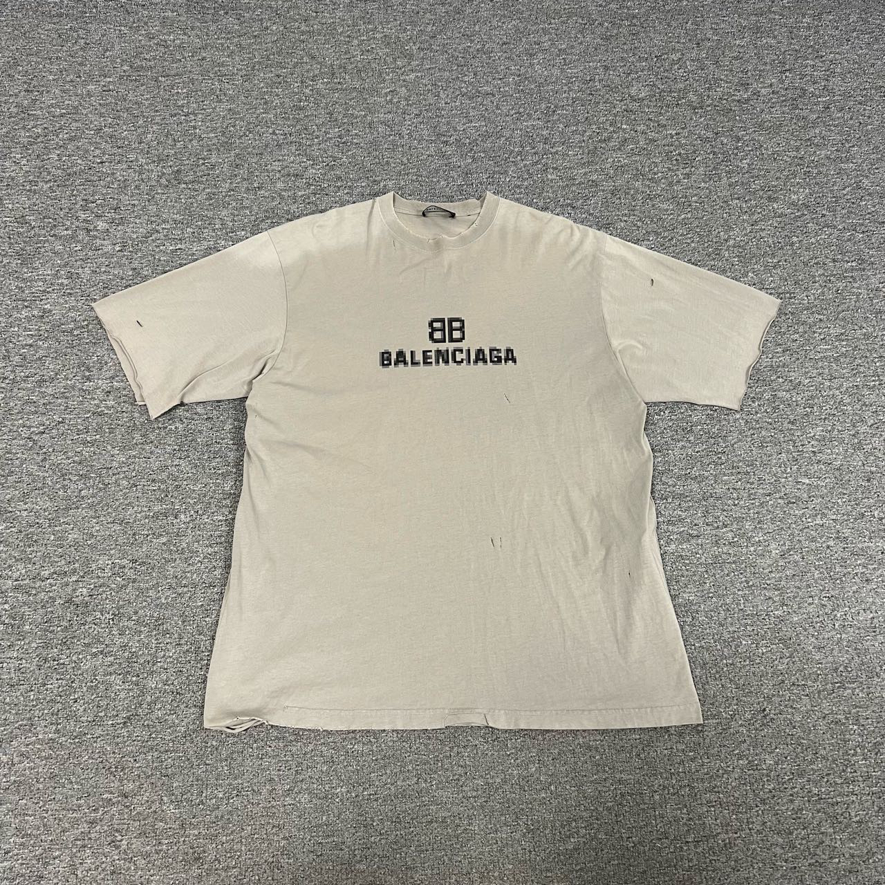 95新 Balenciaga/巴黎世家 马赛克双B印花 做旧破坏短袖T恤 xxs码