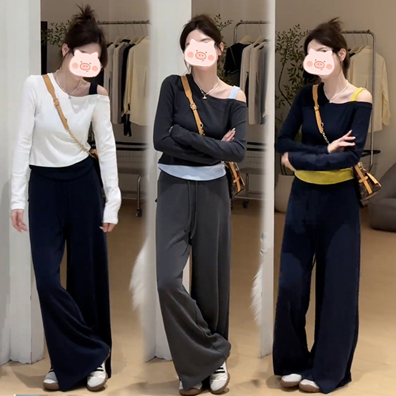 女装套装轻奢高级感春季新款设计感小众假两件上衣休闲裤两件套潮