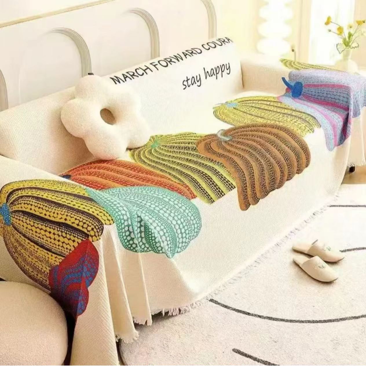 南瓜90*240棉麻沙发巾