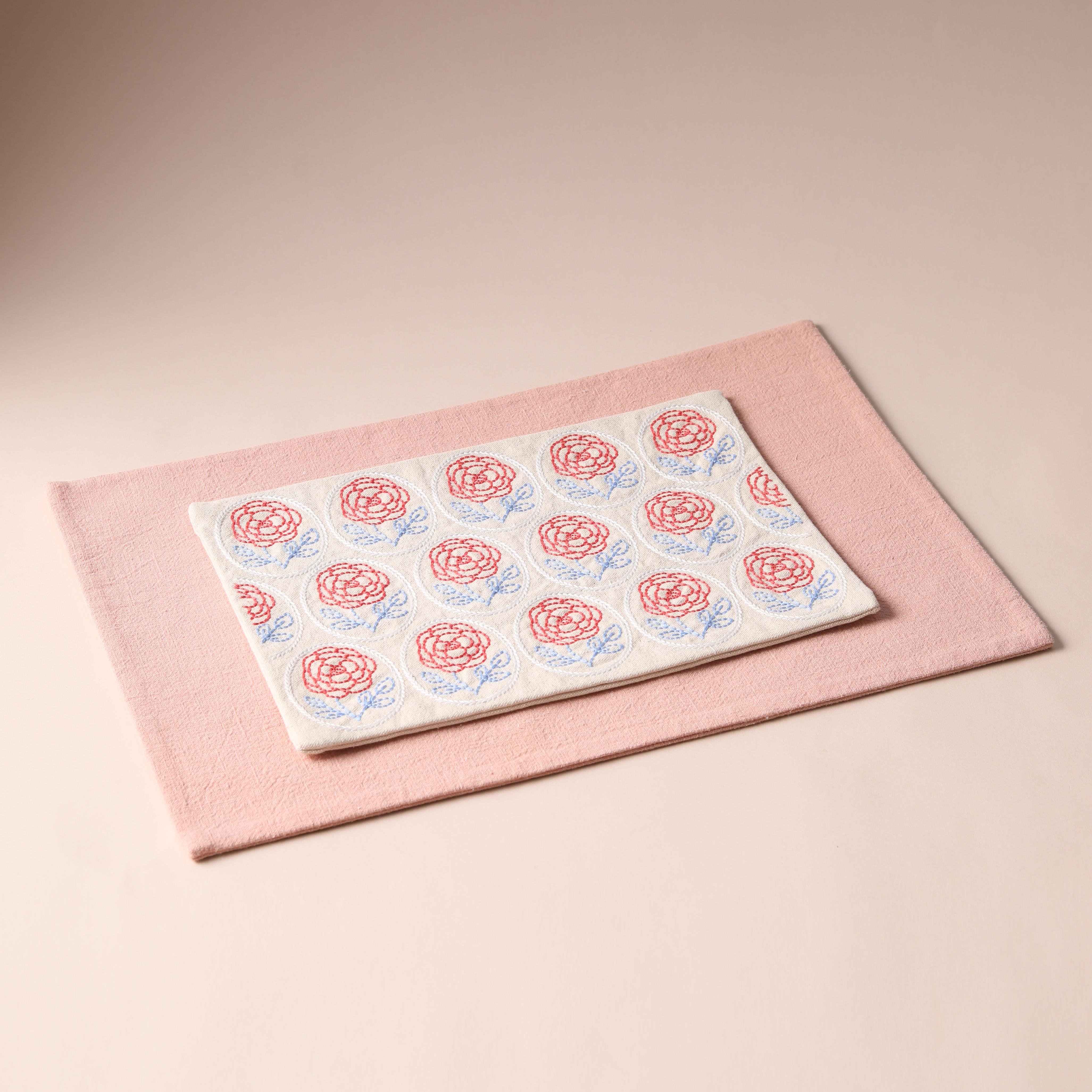 【高端刺子绣】粉蓝玫瑰茶席组合一人干泡 尺寸约48-24cm