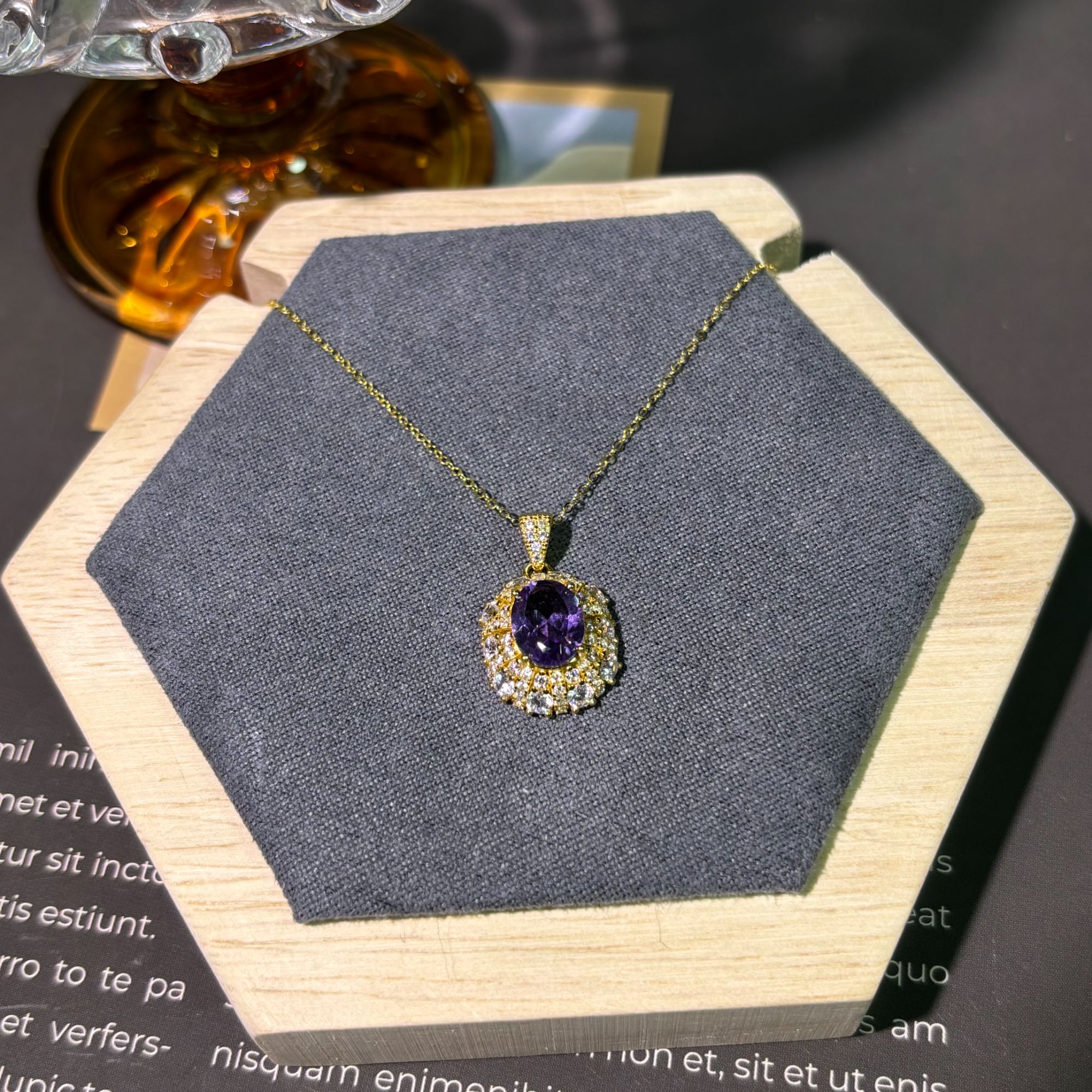 吊坠925银 天然紫水吊坠奢华贵气戴妃大围镶满镶