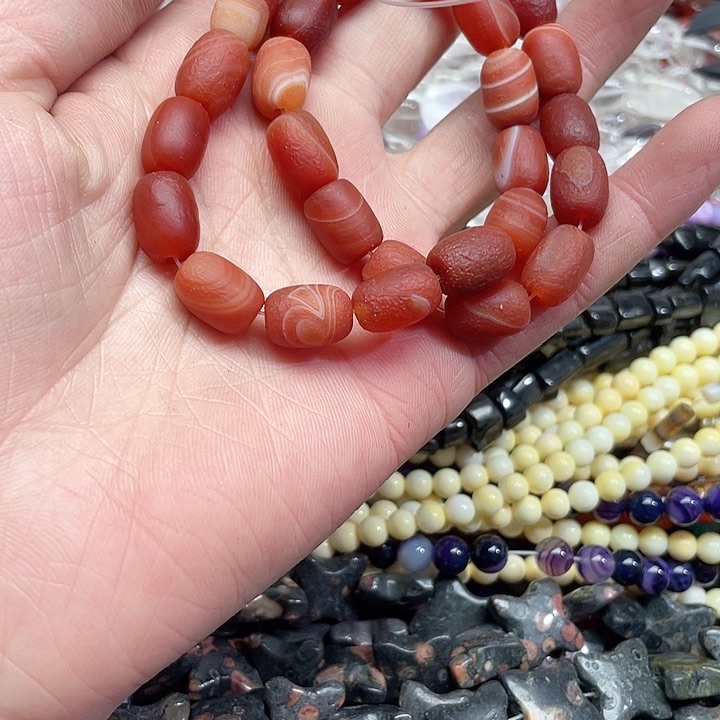 玛瑙/玉髓珠宝半成品未镶嵌一条10x14mm橘皮桶珠