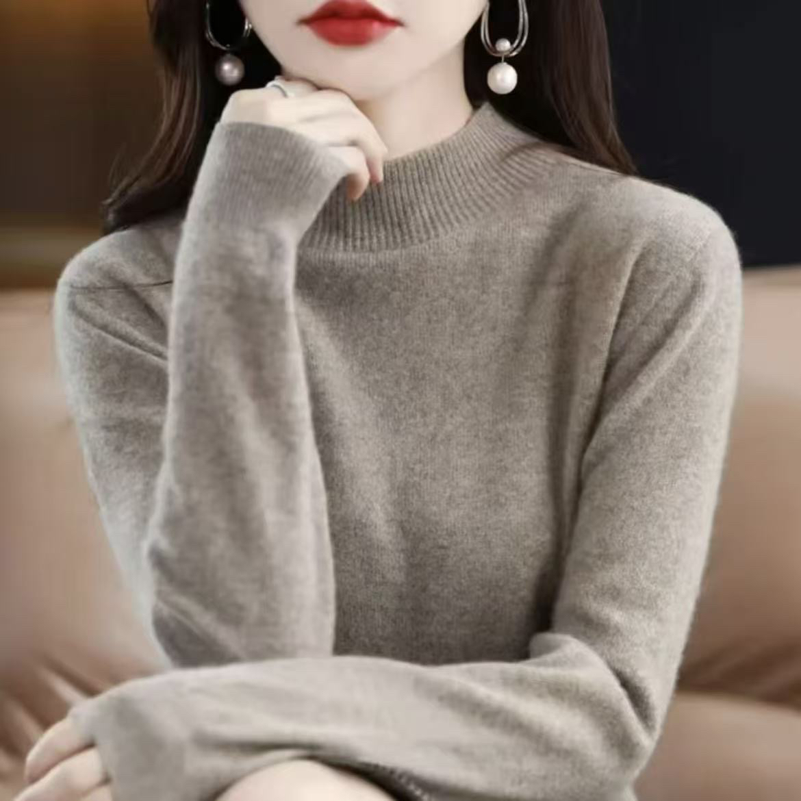 【专柜100%毛衫】半高领女秋冬保暖套头显瘦宽松纯色半高领打底658