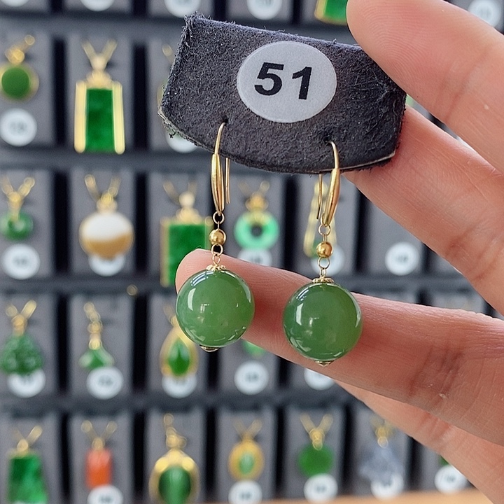 和田玉耳饰18K金镶嵌