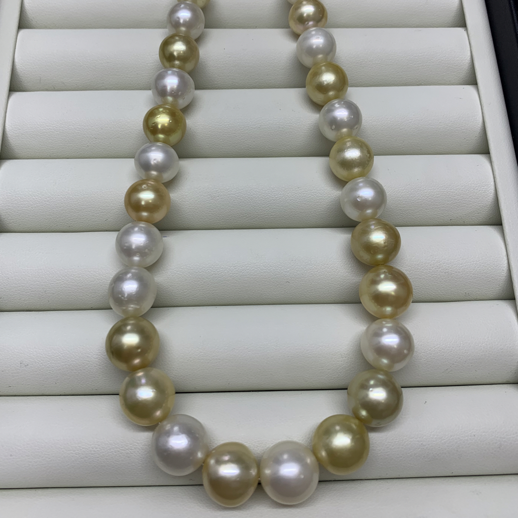 天然海水珍珠澳白金珠混彩正圆项链10-13mm