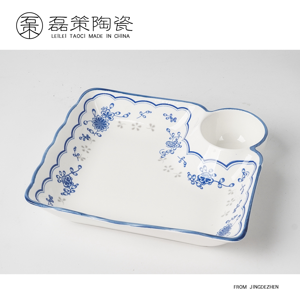 高温青花多用饺子盘 盘子碟2个装 