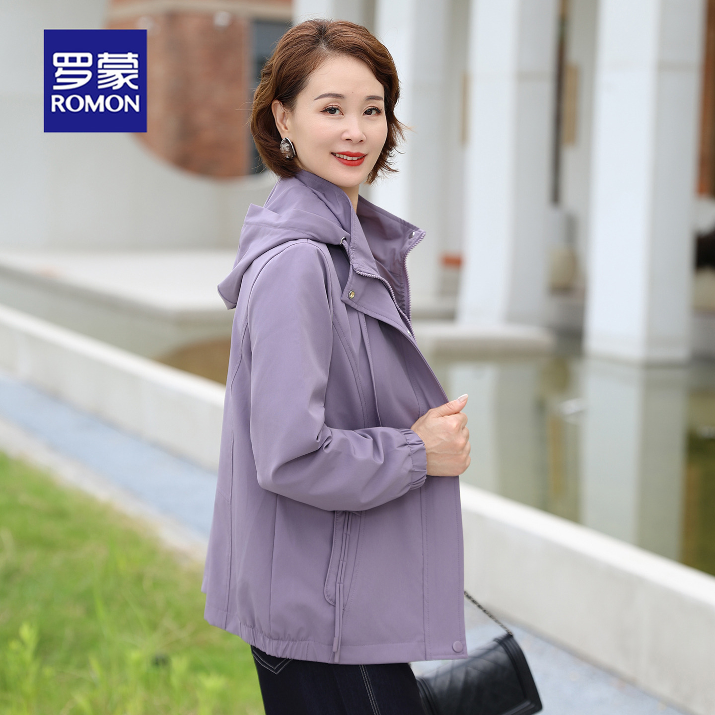 罗蒙中年妈妈春装连帽开衫风衣外套2025新款洋气中老年女装夹克女