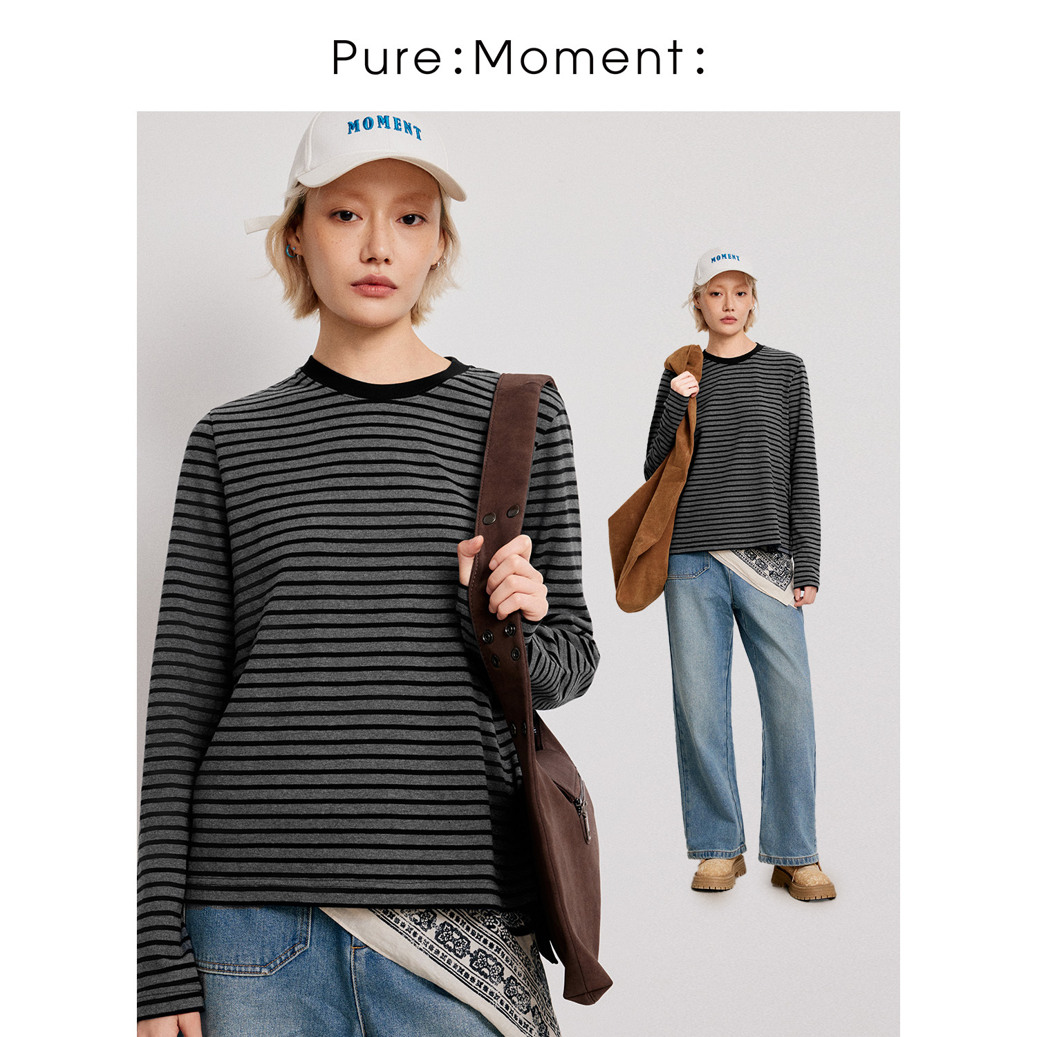 小麦檬Pure:Moment:深灰慵懒休闲简约T恤4FA103771
