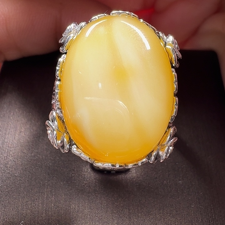 蜜蜡银S925镶嵌戒指戒指