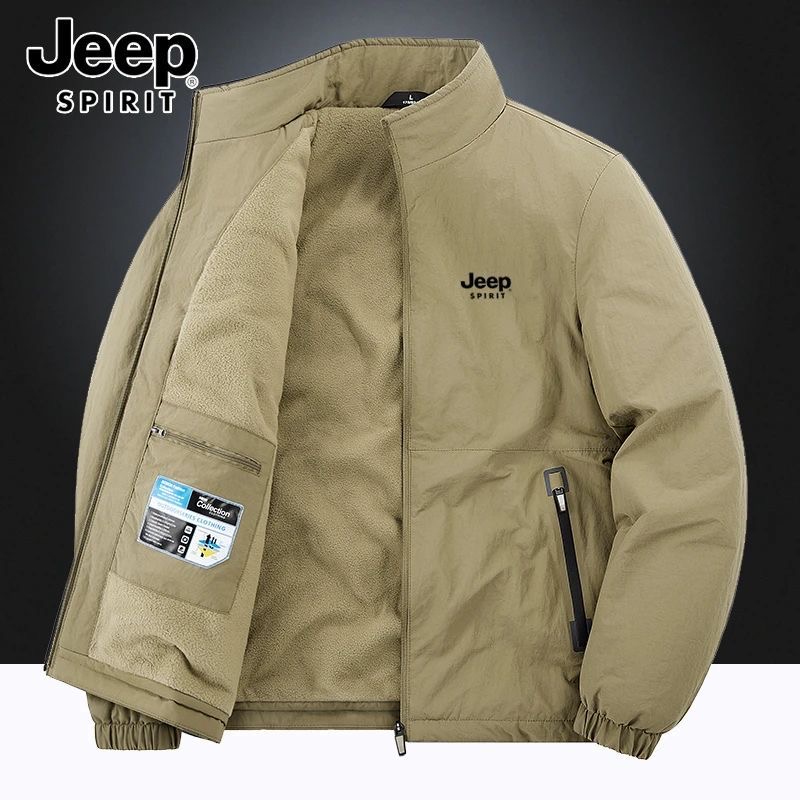 Jeep吉普加厚加绒夹克外套秋冬季休闲大码宽松男大码立领冲锋上衣