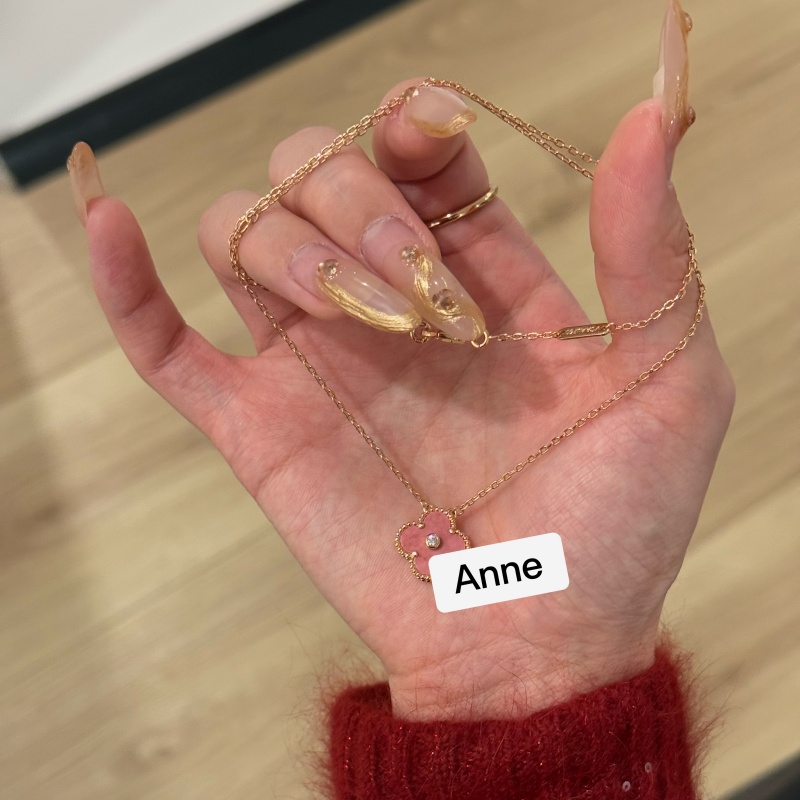 铜合金项链 蔷薇粉四叶草轻奢单锆百搭项链【X630】