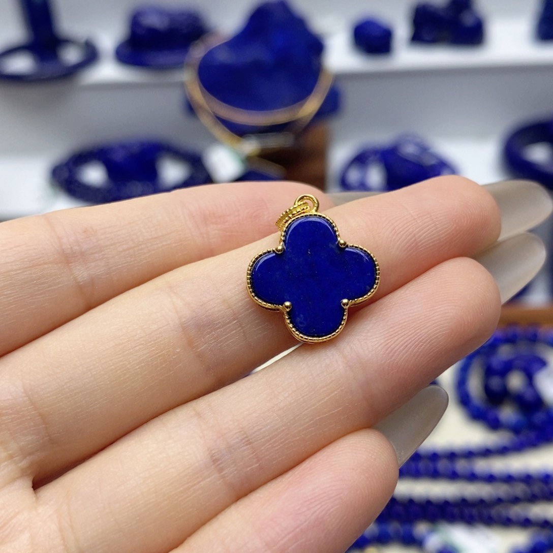 青金石银S925镀金镶嵌颈饰