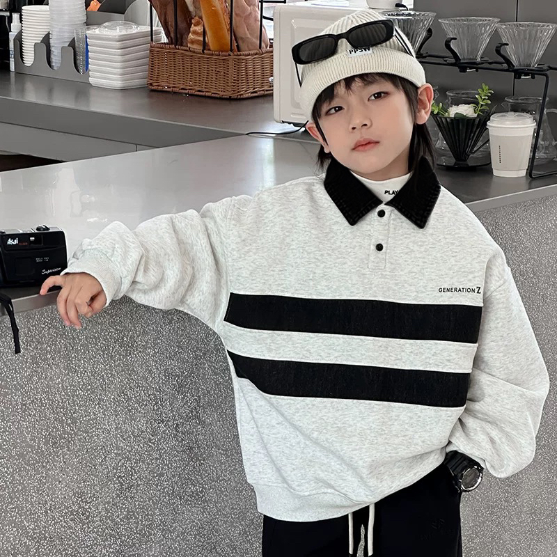 男童春季翻领polo衫卫衣春秋款2025新款儿童装春装长袖上衣服痞帅