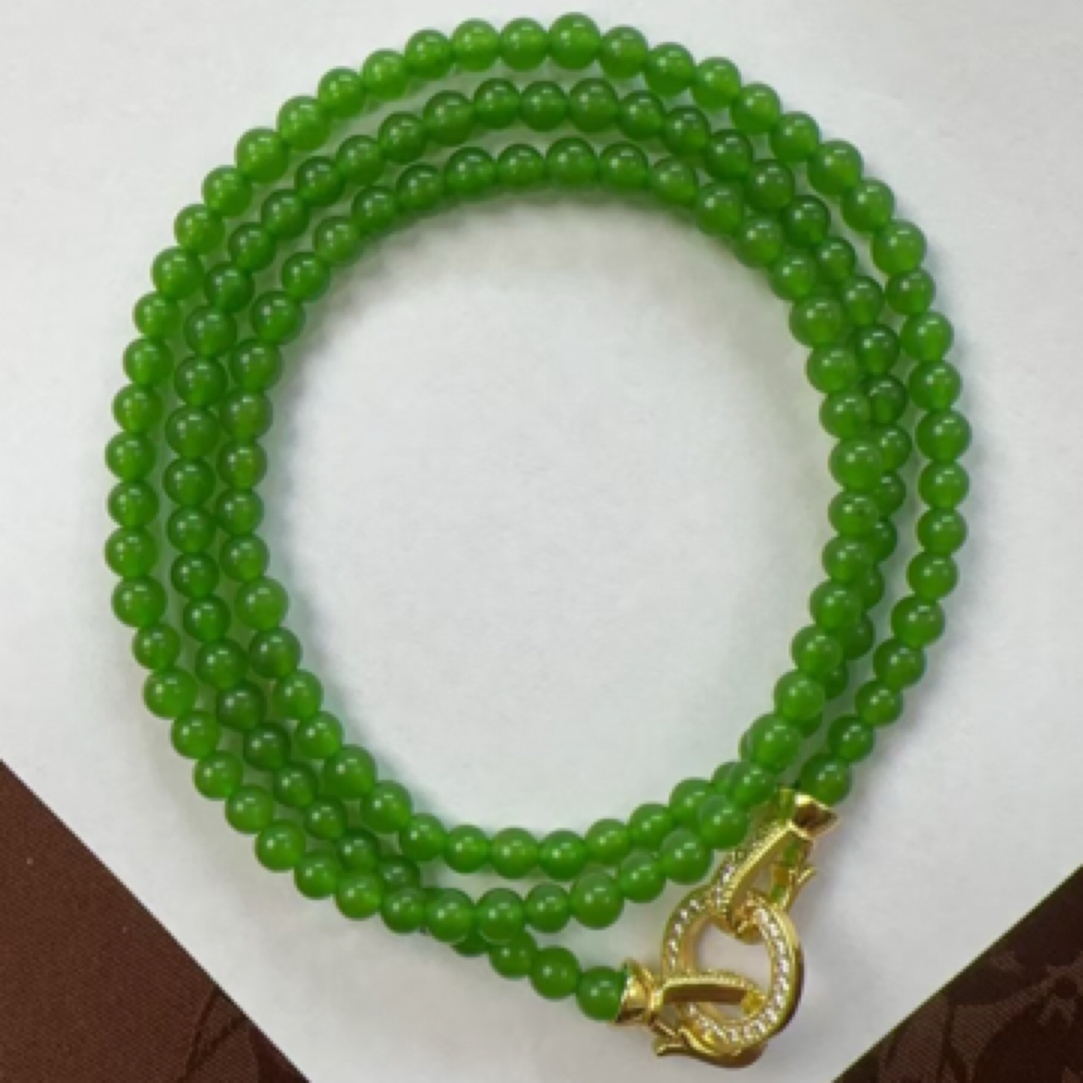 天然和田玉碧玉阳绿菠菜绿珠串多功能长链手链