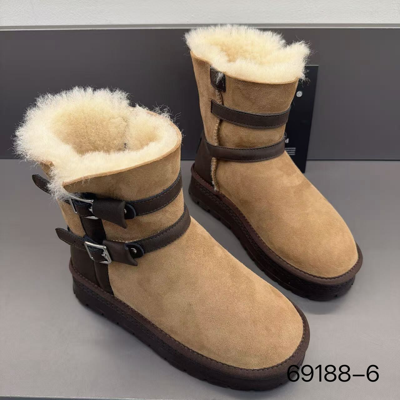 玛莎玛索冬季新款皮毛一体雪地靴69188-6时尚百搭休闲中腰保暖