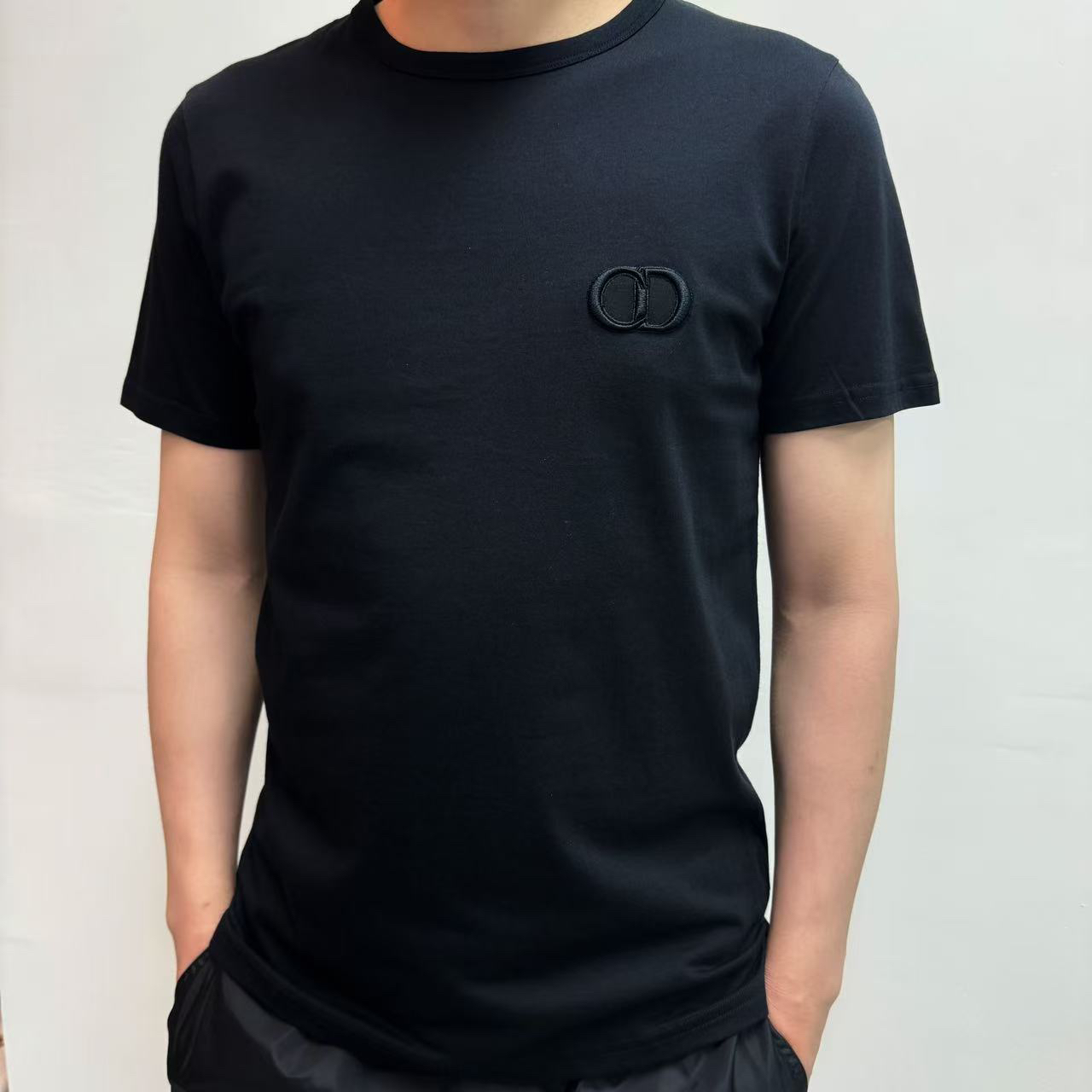 全新未使用 Dior迪奥 纯色logo刺绣黑色短袖 男女同款