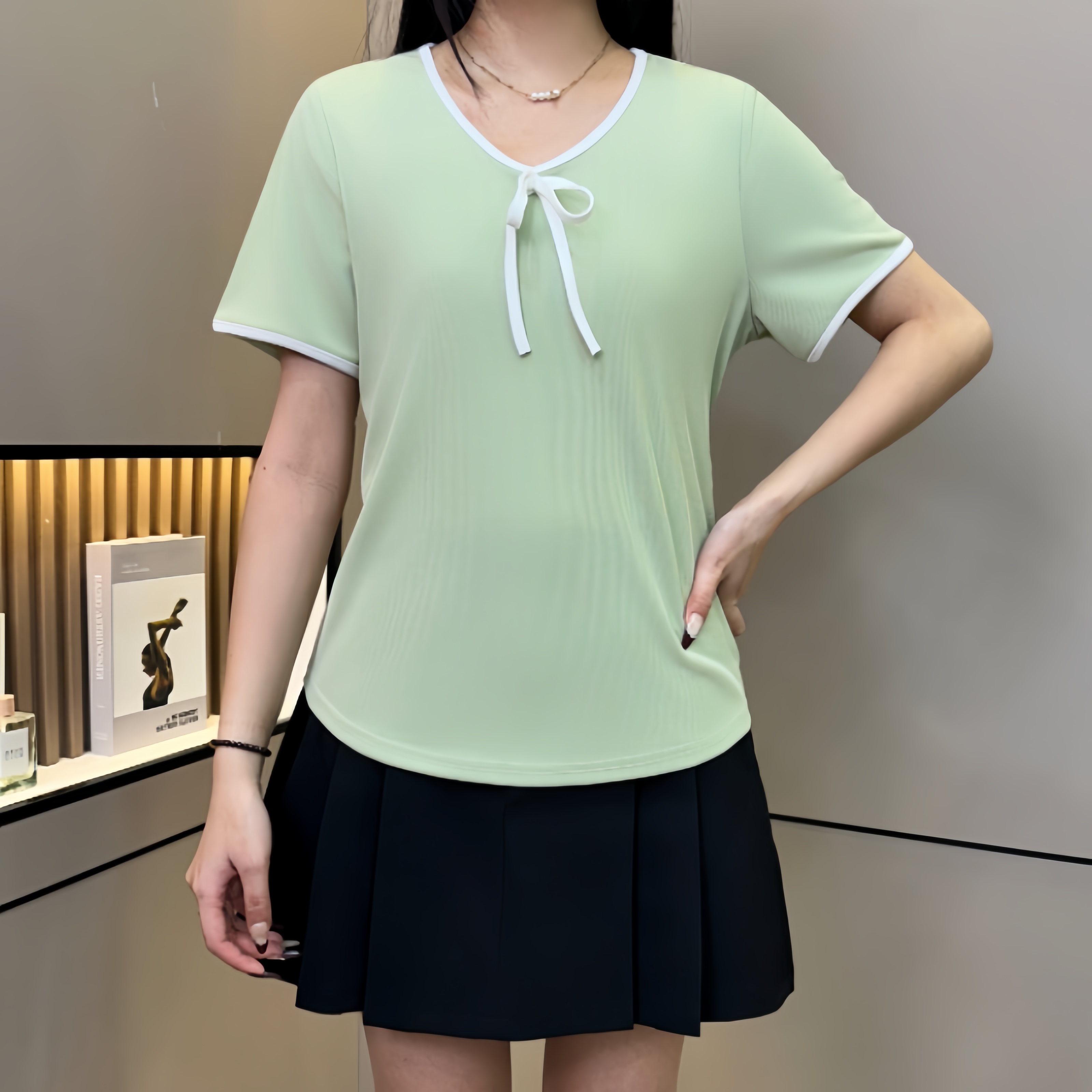 胖MM洛 D25005正肩短袖T恤女夏季新款遮肉显瘦设计感小衫减龄上衣