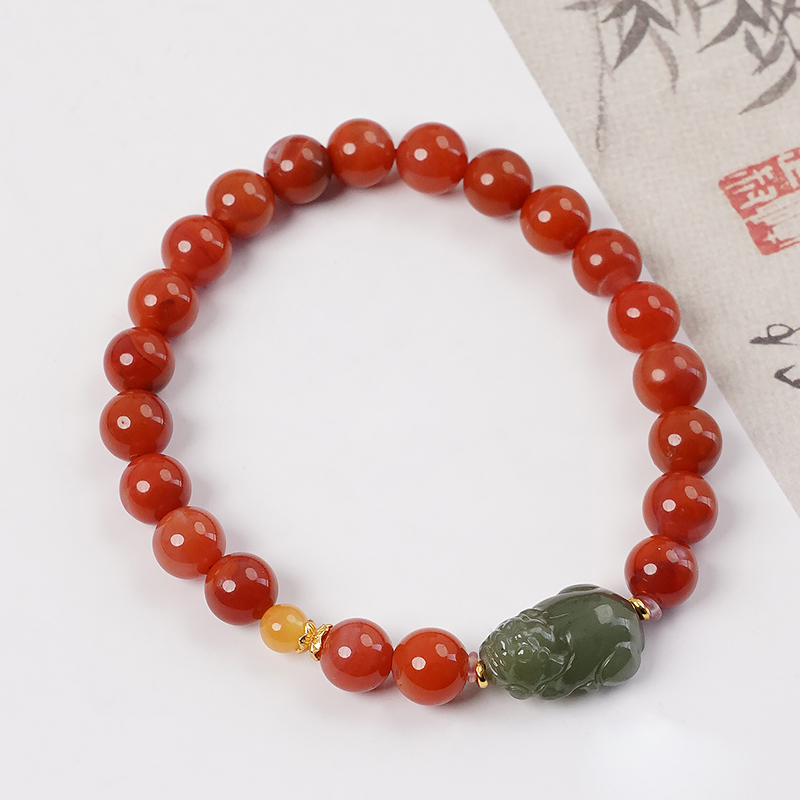 红玛瑙小众气质手工和田玉貔貅蜜蜡手串珠手链多样性发一-8940