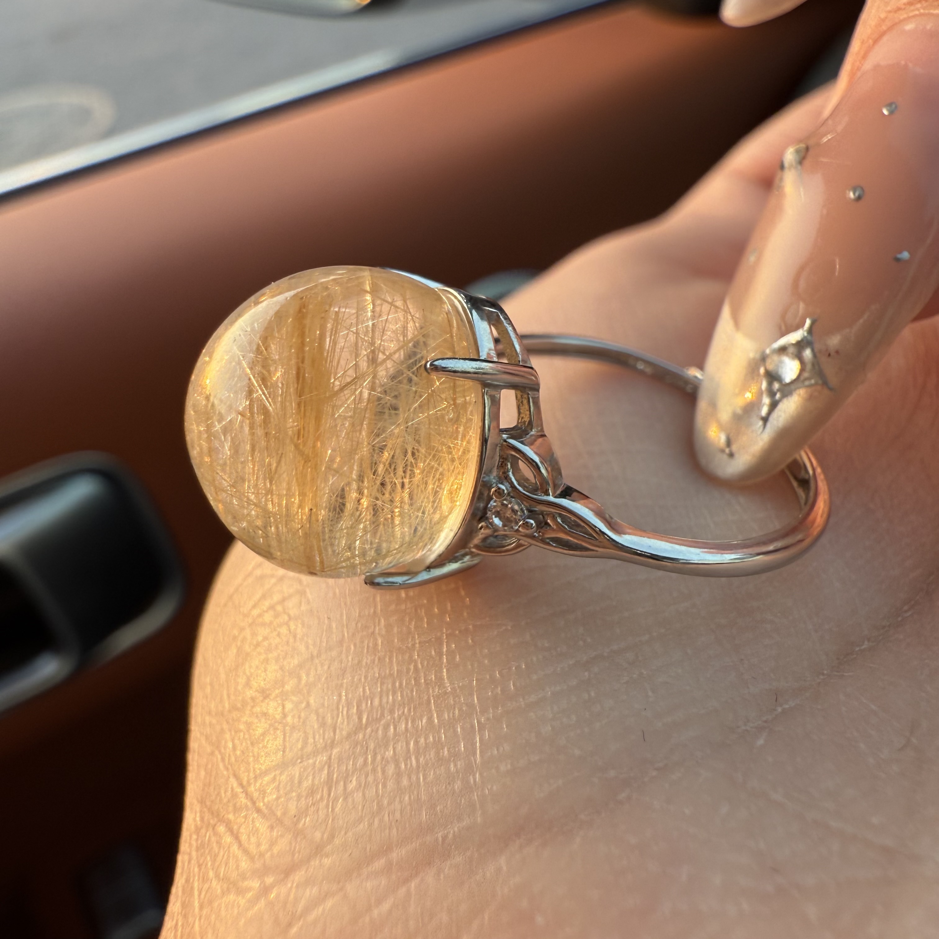 【金辉灵丝】天然金发晶戒指925纯银戒指设计款活扣戒指