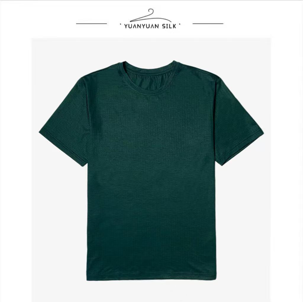 A 夏季天然蚕丝混纺男士T恤 舒适圆领宽松百搭短袖休闲上衣o66