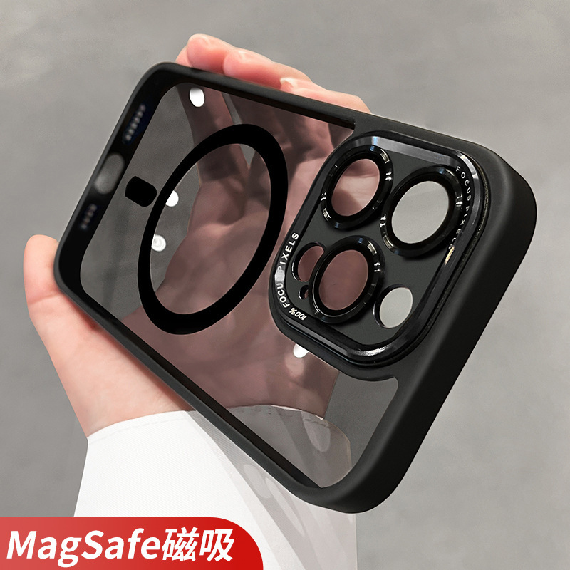 适用iPhone16手机壳磁吸充电鹰眼二代苹果14金属镜头圈透明保护套