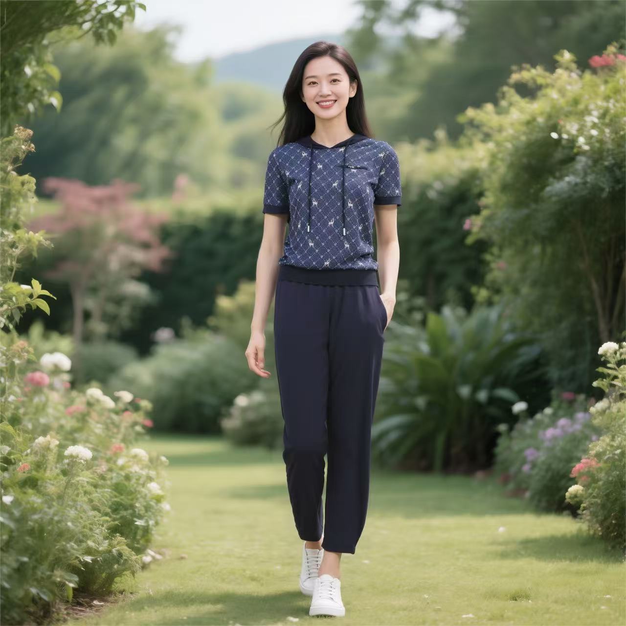W652-欧美风时尚套装印花宽松温婉风时尚百搭