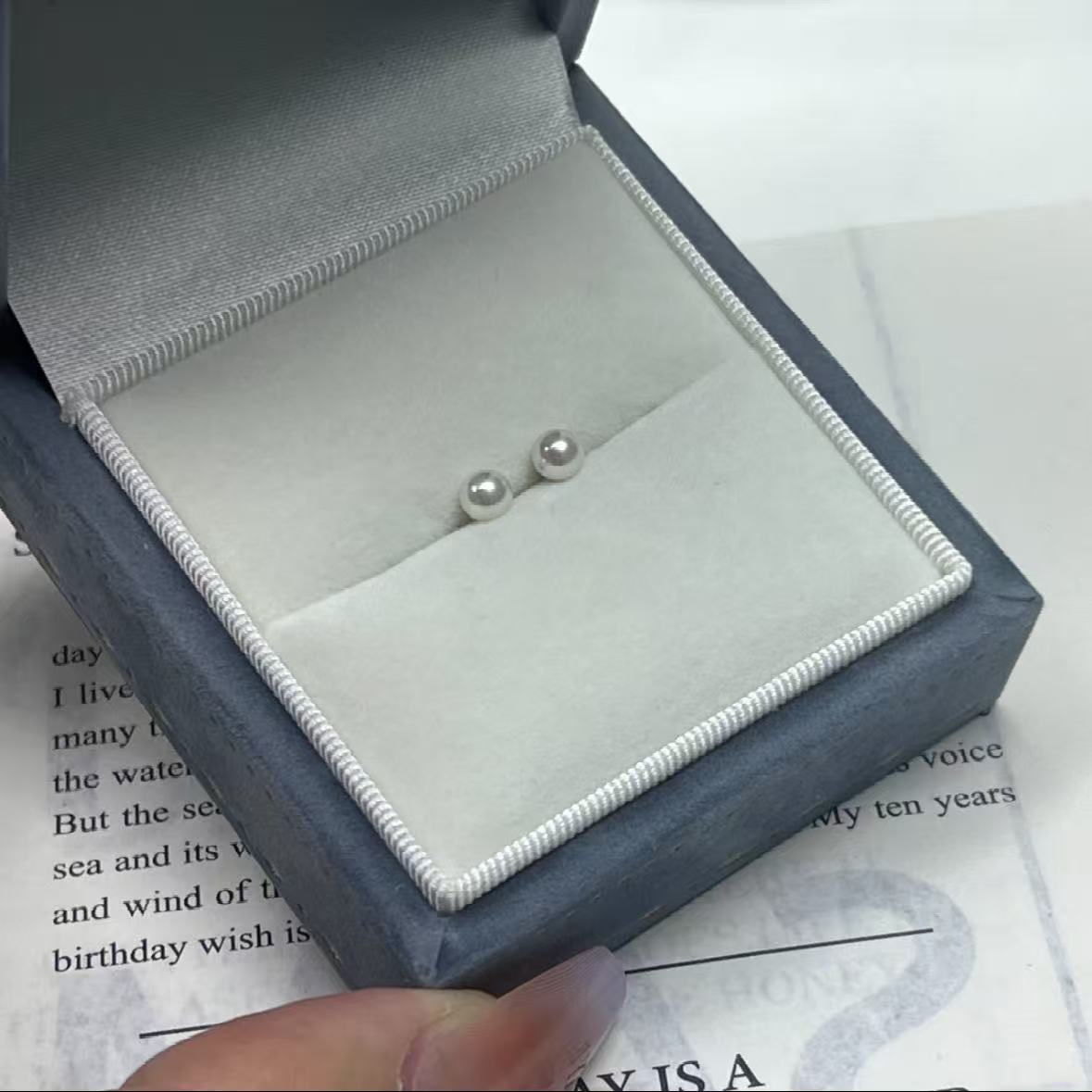 淡水AK正圆4.5-5mm炫彩光珍珠耳钉素钉粉丝专属