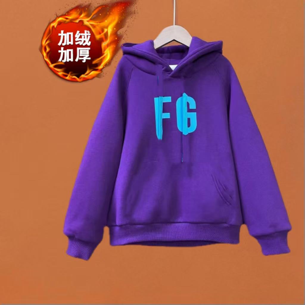 冬款男女童加绒卫衣新款男童冬装韩版连帽一体绒上衣亲子装