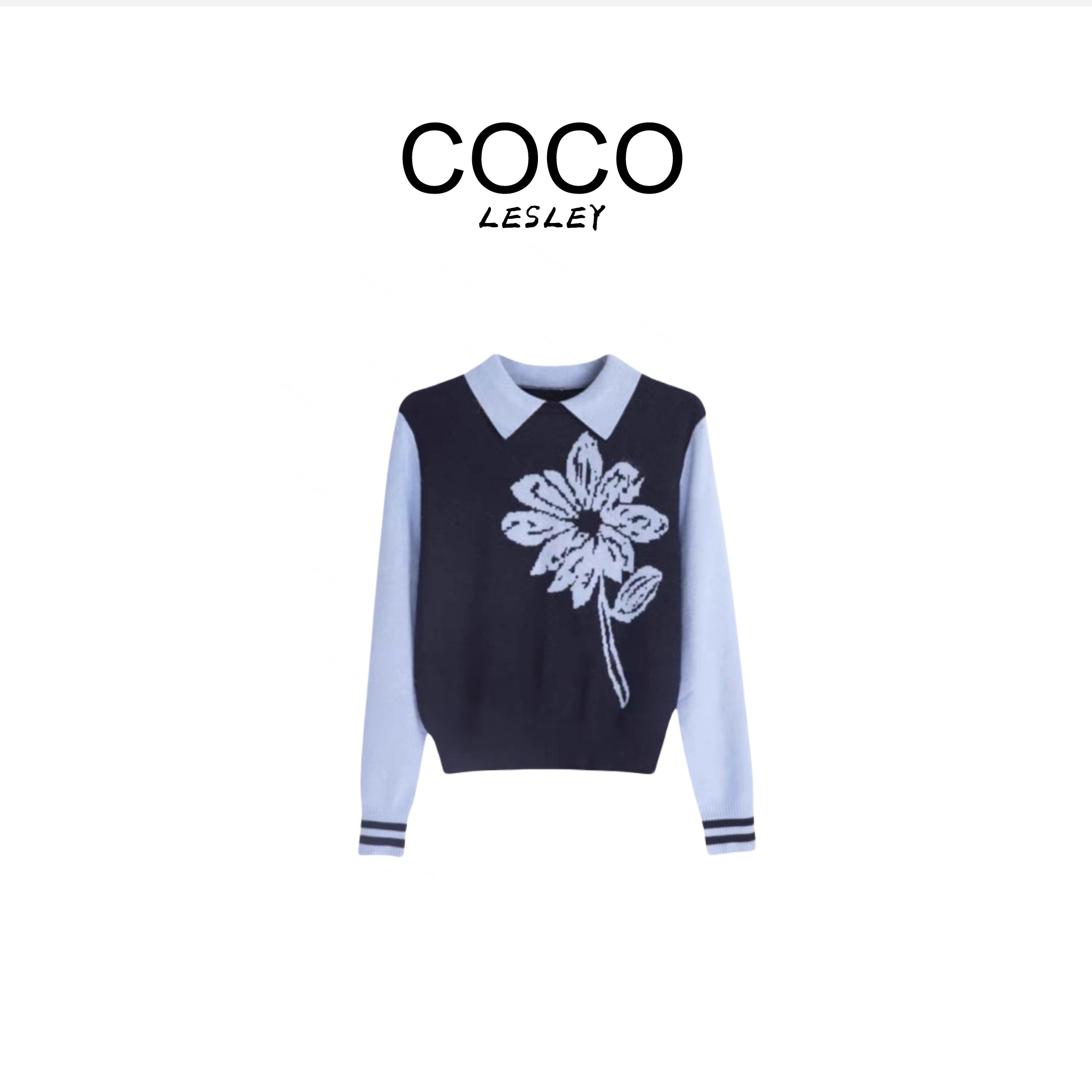 【COCO LESLEY】秋冬新款POLO领花朵2025设计百搭上衣Z088