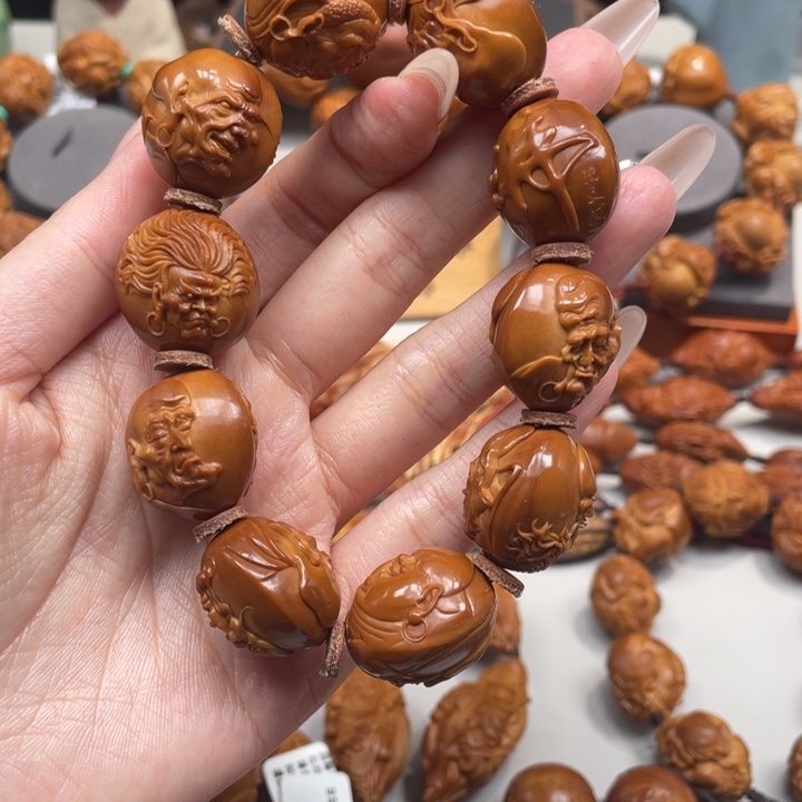 美***智手串/手链橄榄核水晶2.1浮雕十八罗汉
