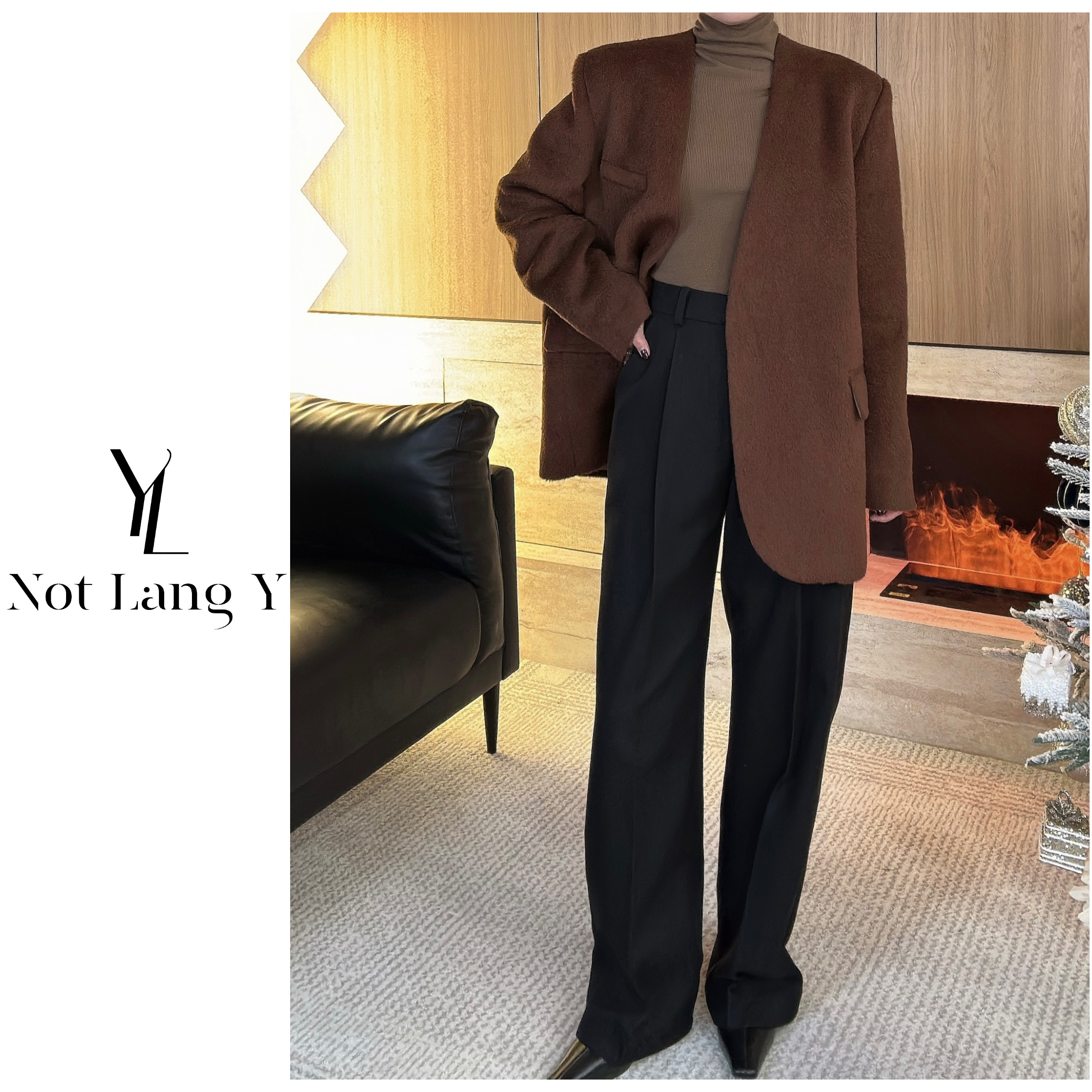 LangY 24秋冬粗纺羊毛斜纹窄版阔腿裤直筒西裤