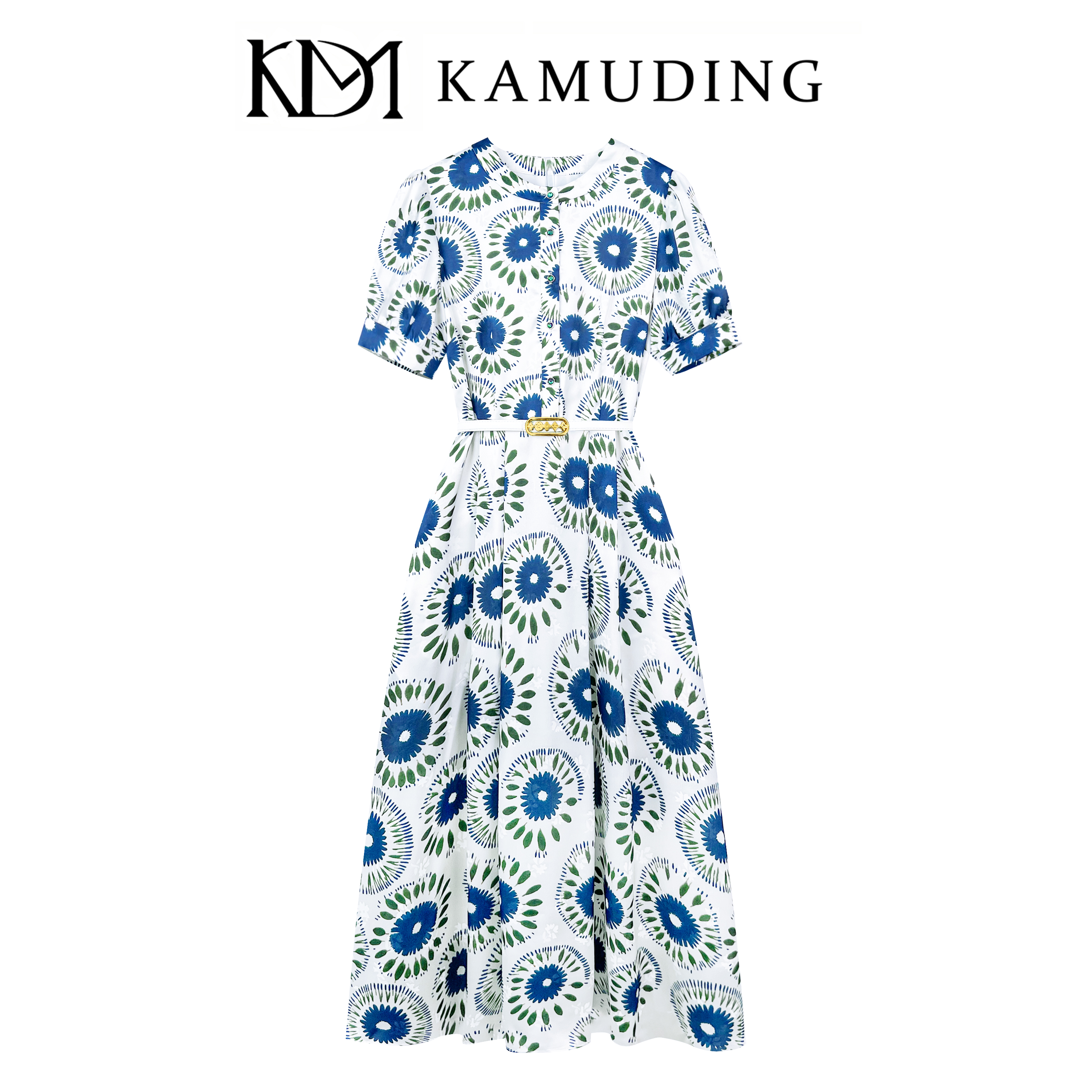 【YF】KAMUDING2025夏季新款青釉瓷白创意连衣裙8868