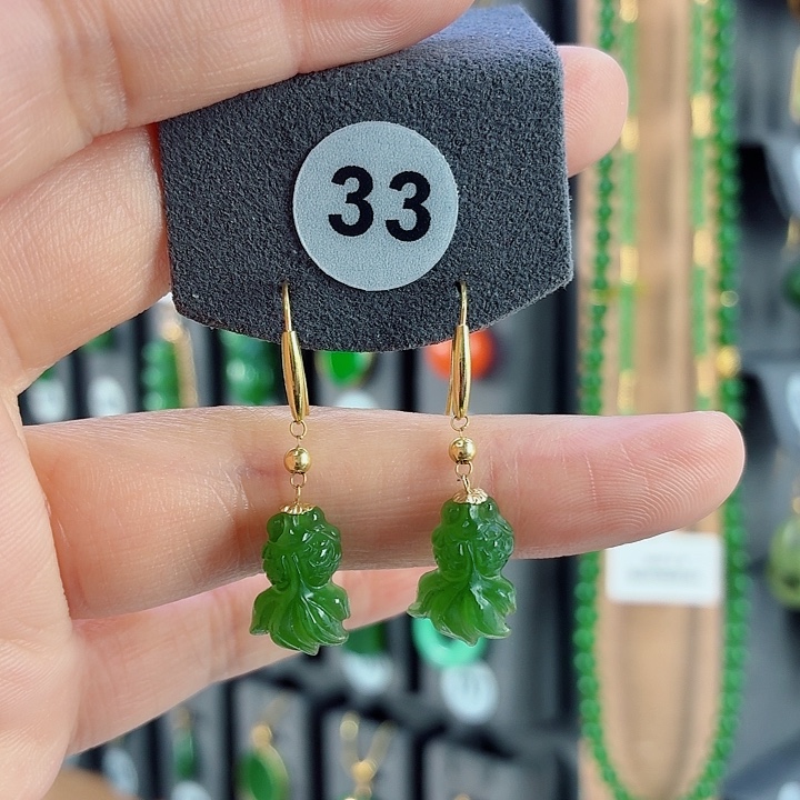 和田玉22K金镶嵌耳饰