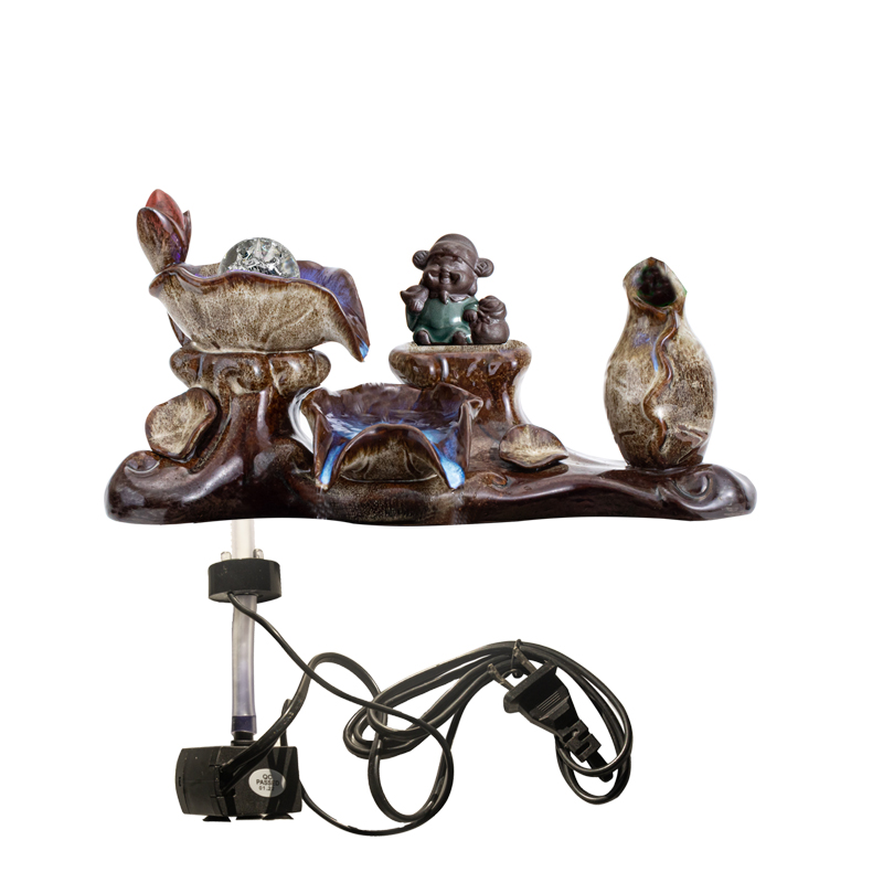 陶瓷荷韵连连流水器上面部分包含水泵水晶球财神尺寸长32厘米