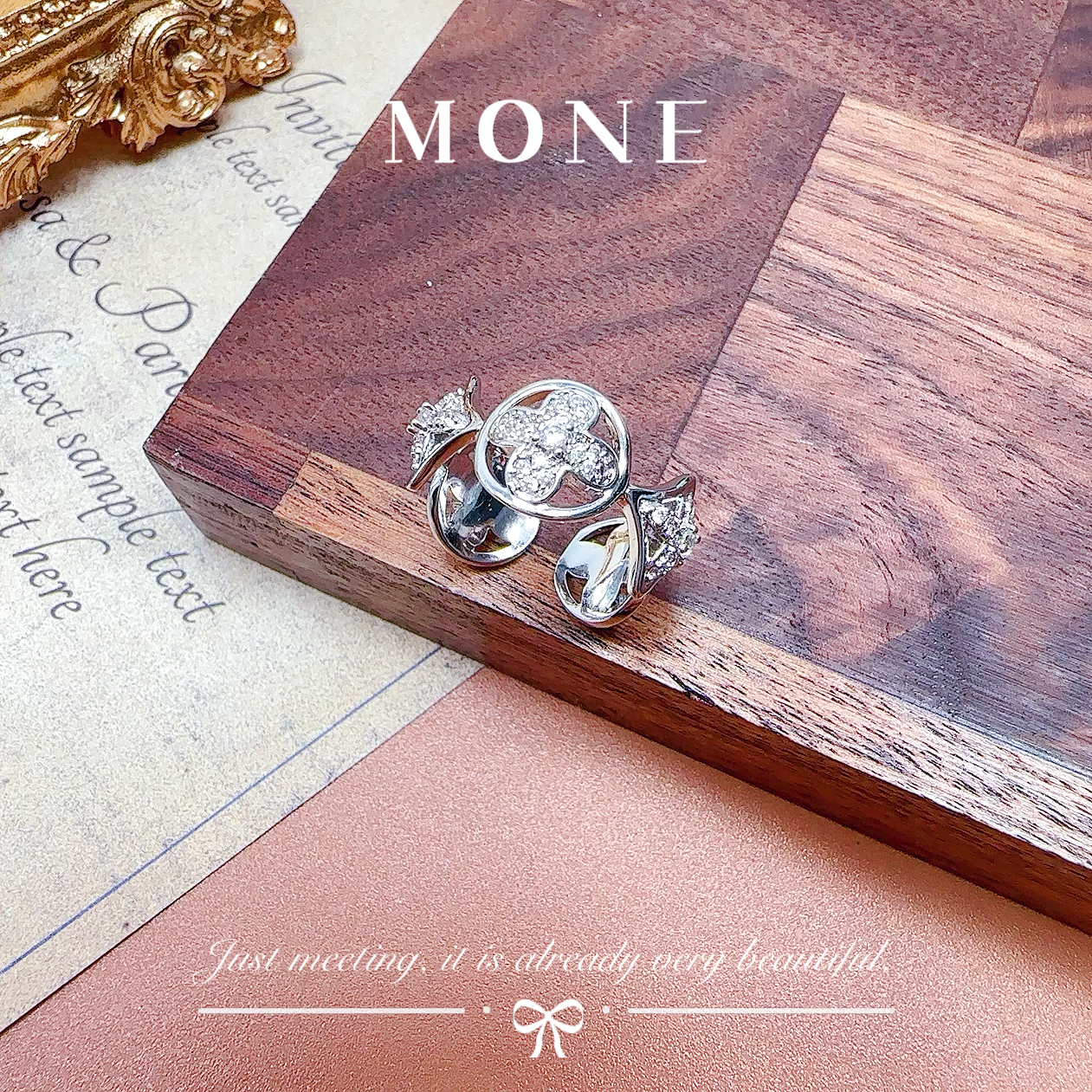 铜合金锆石戒指 5100 法★【时尚四叶草】ALIX 爱丽斯 限定 戒指