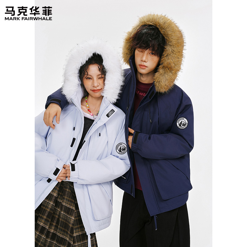 马克华菲冬季毛领男女派克服防水厚款休闲保暖外套
