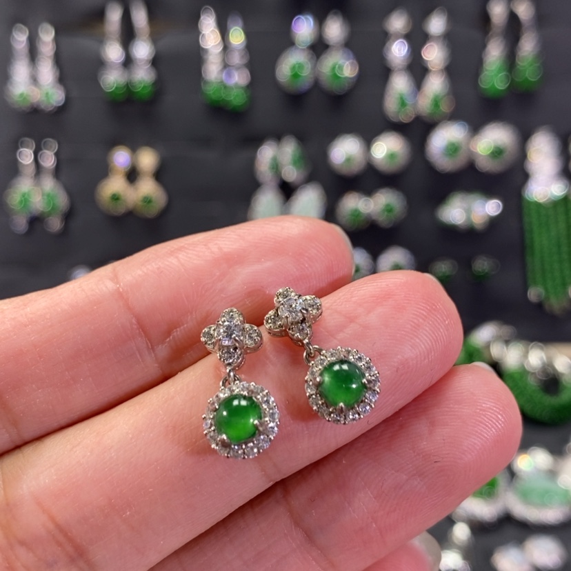 【闪购商品】翡翠耳饰银S925镀金镶嵌