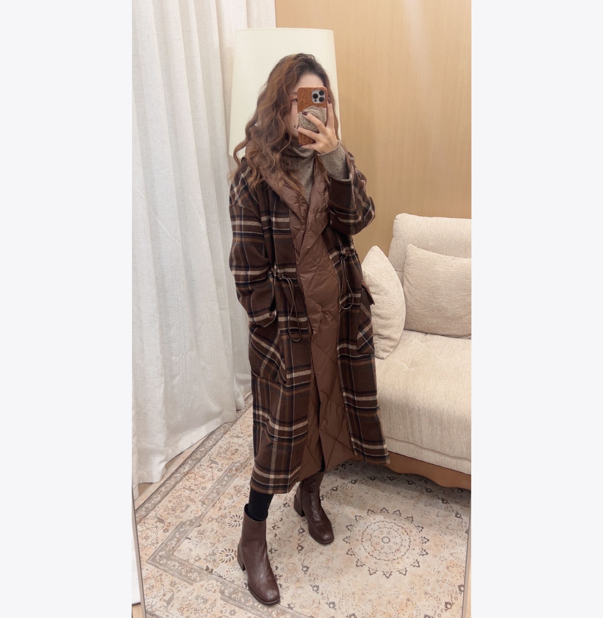 三十梦 ｜风衣余人｜宽松百搭显瘦格子中长款双面羽绒羊毛大衣风衣