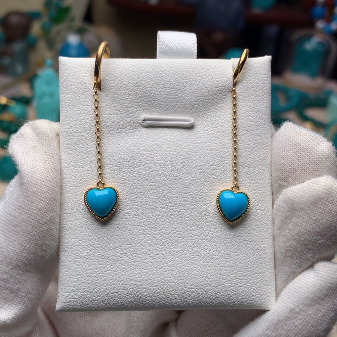 18K金镶嵌绿松石耳饰