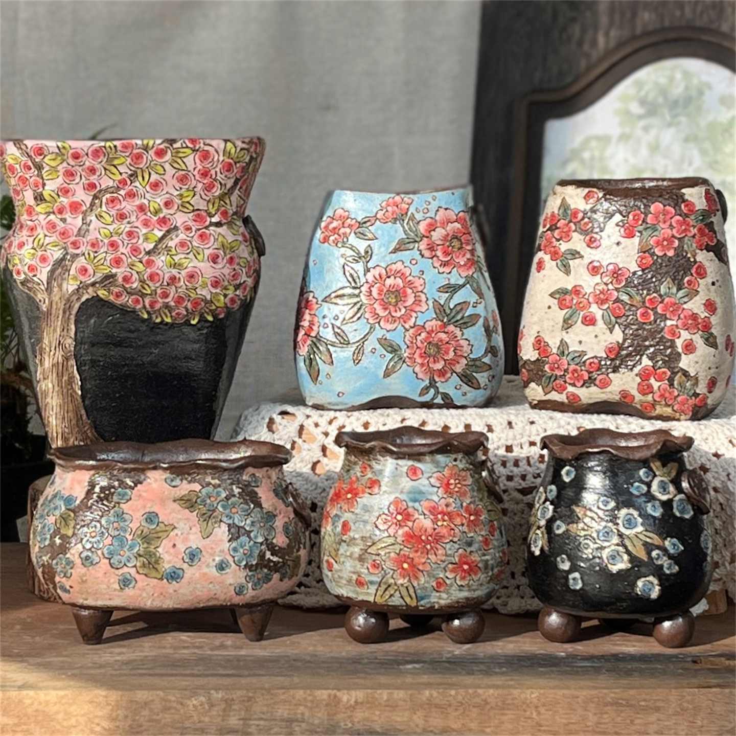 优格花器 新品韩式小仙女镶钻手工复古花卉多肉花盆 透气桌面包邮