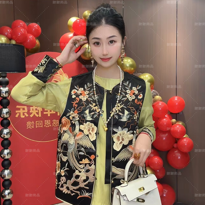 新中式重工凤凰刺绣国风马甲女时尚气质百搭圆领无袖休闲坎肩外搭