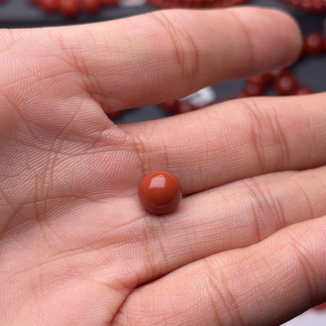 一***文南红玛瑙未镶嵌手串H8.4mm满色满肉柿子红单珠