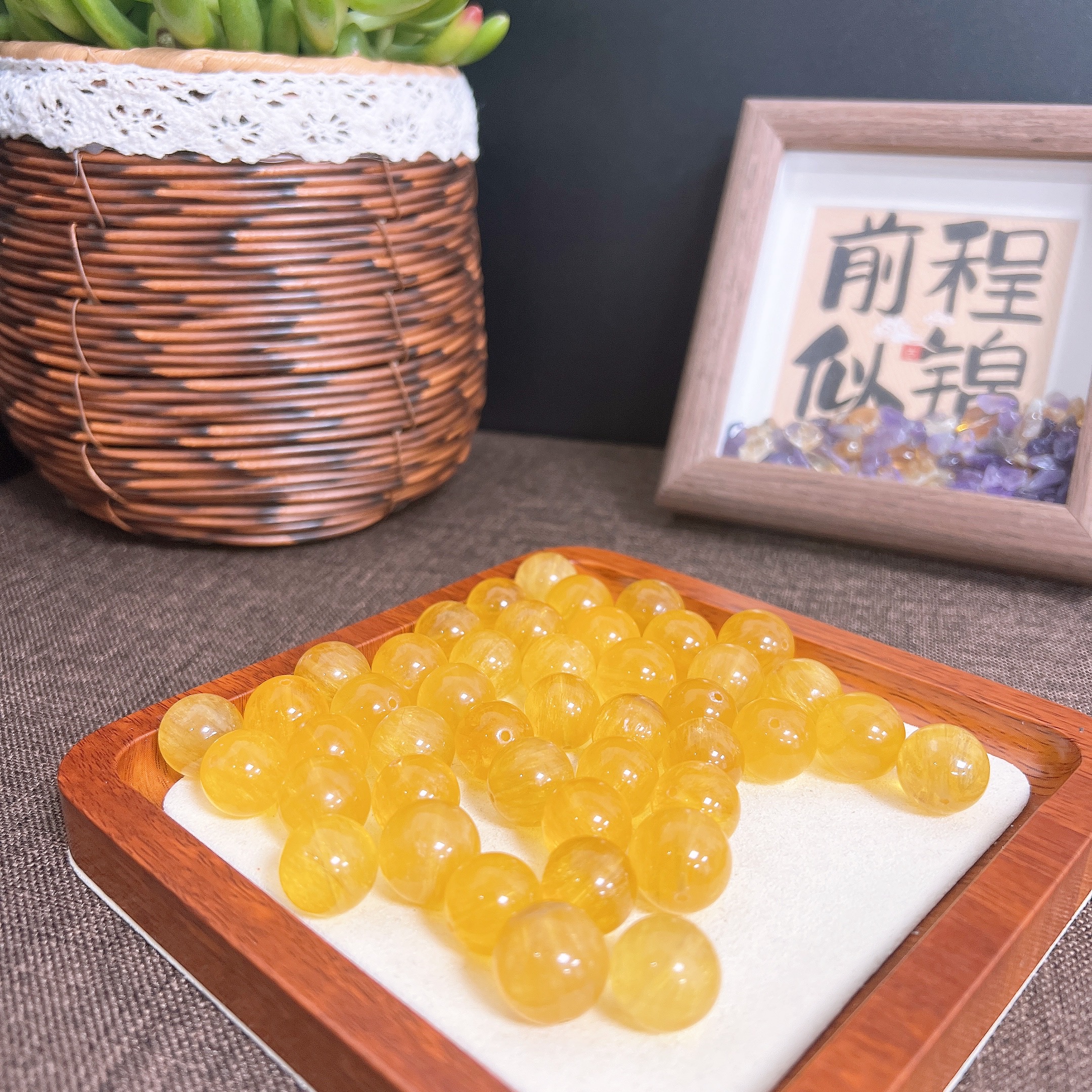 s714天然金丝雀拉丝黄萤石 13mm+单珠 多样性发一件