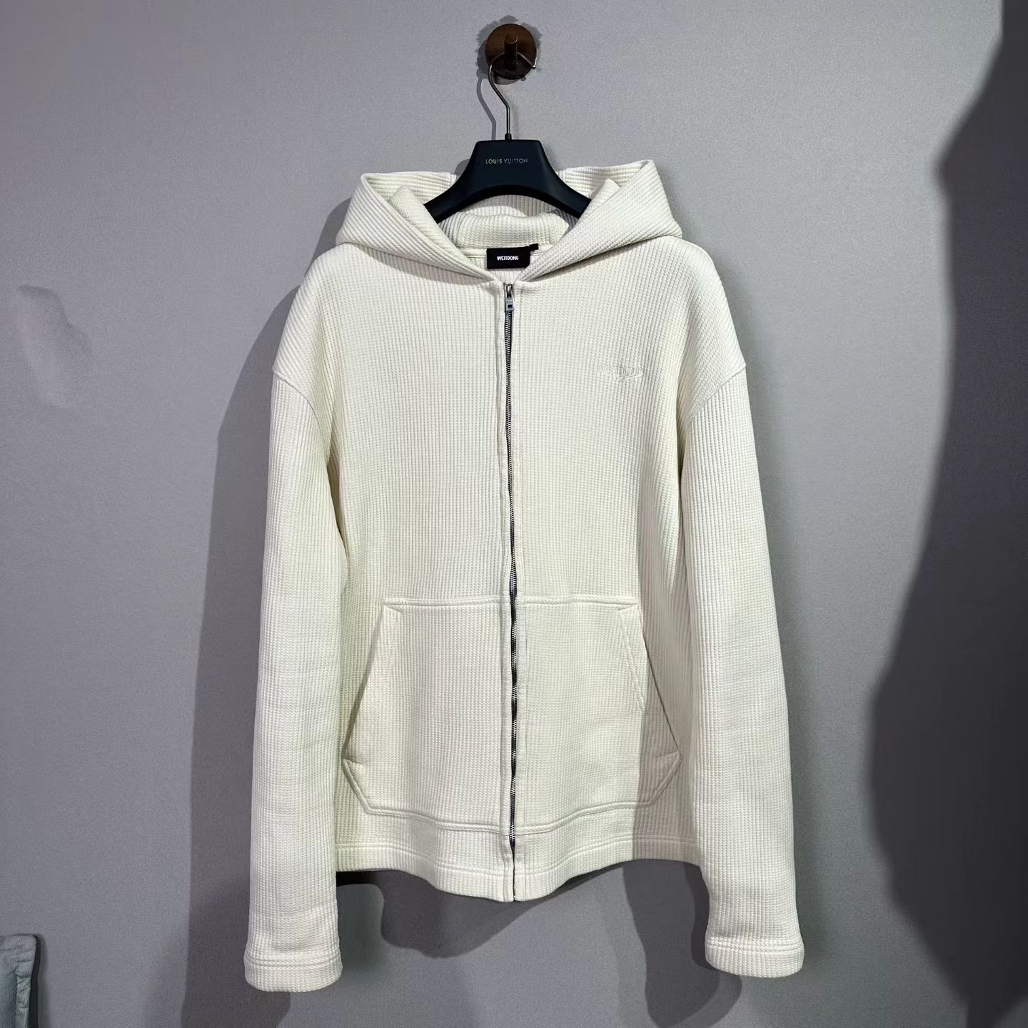 99新 WE11 DONE L码/白色针织/时尚/运动/小标字母华夫格拉链毛衣