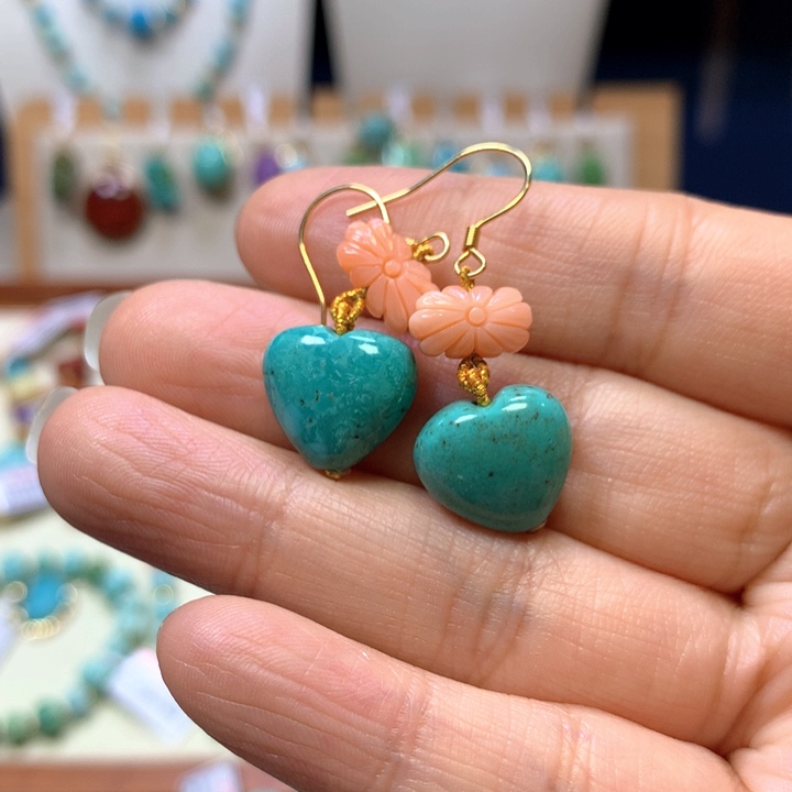 绿松石银S925镀金镶嵌耳饰